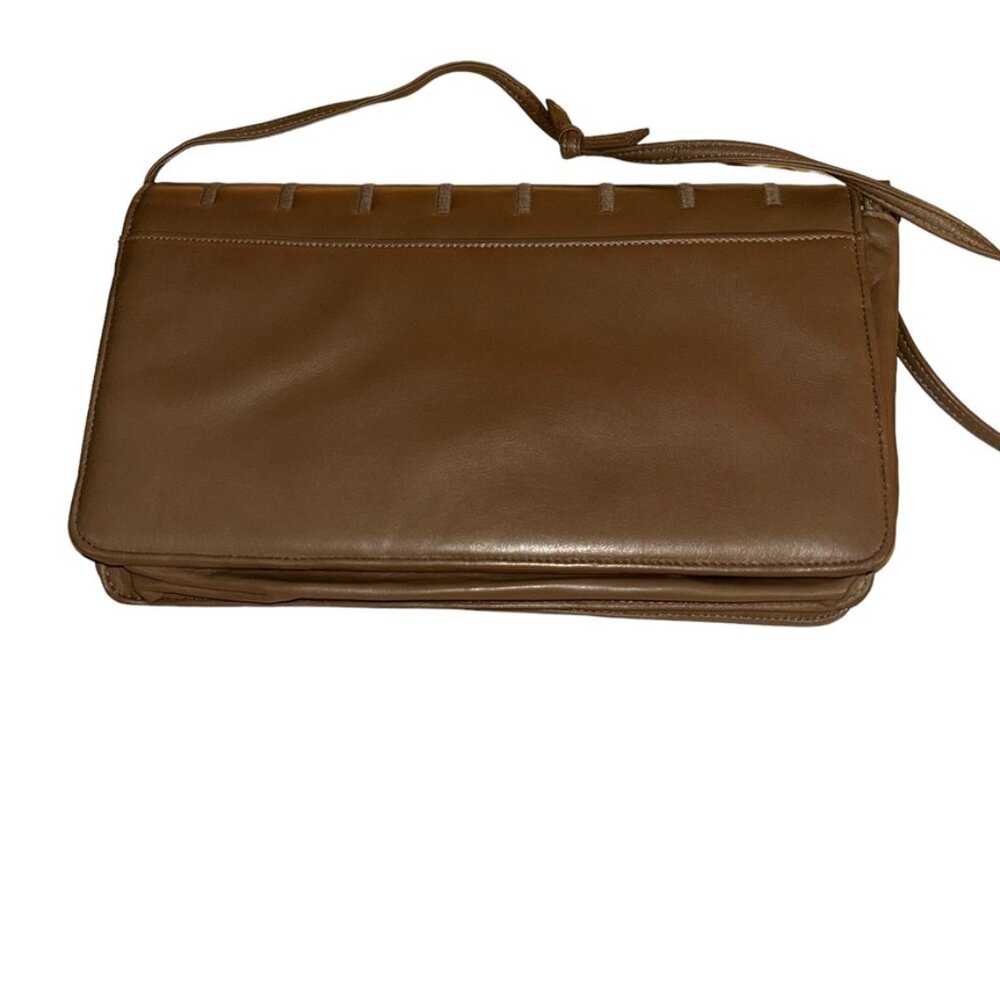 anne klein vintage taupe khaki leather patchwork look classic shoulder b… - Picture 9 of 9